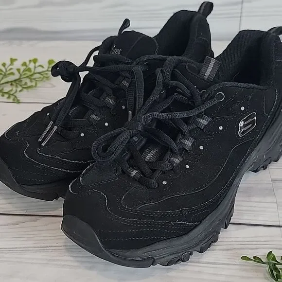 Skechers D'Lites Play On Shoe black leather Women's Size 8 - Picture 10 of 10